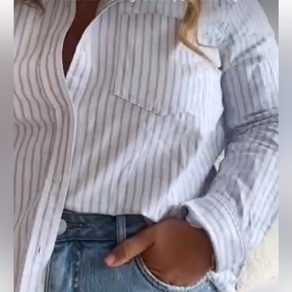 Ricki's Tops - Blue Striped Button-Up Oxford Cloth Shirt